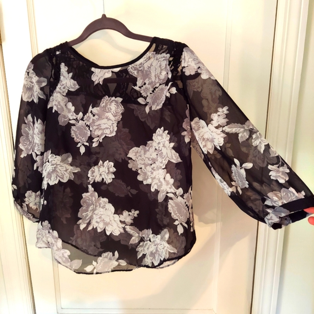 Sheer Black Floral Blouse